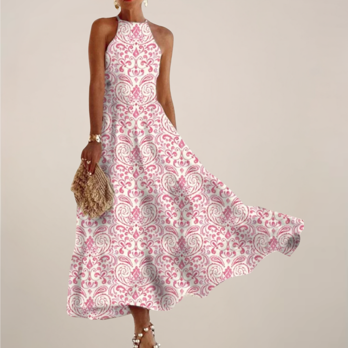 Women's Floral Halter Neck Maxi Dress