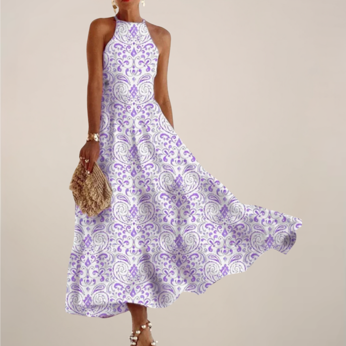 Women's Floral Halter Neck Maxi Dress