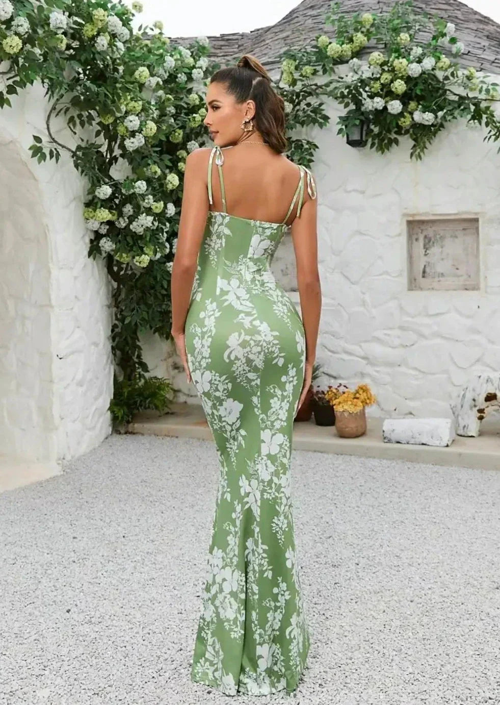 Women's Floral Maxi Dress with Bow Details