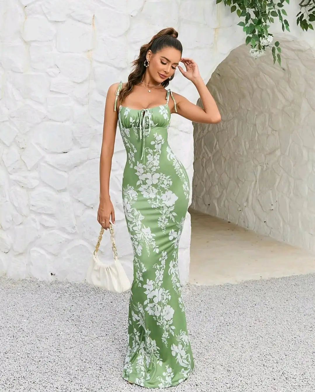 Women's Floral Maxi Dress with Bow Details