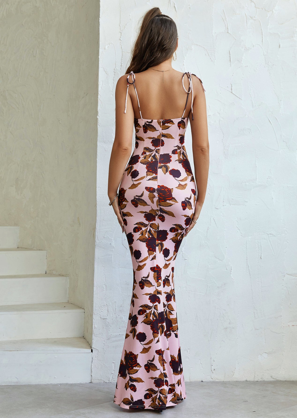 Women's Floral Maxi Dress with Bow Details