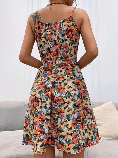 Women's Floral Mini Dress with Spaghetti Straps