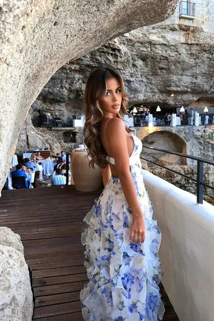 Women's Floral Ruffle Maxi Dress
