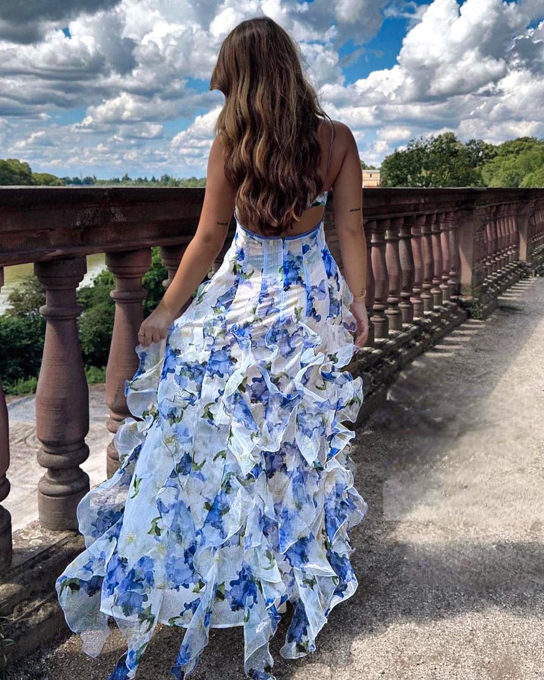 Women's Floral Ruffle Maxi Dress
