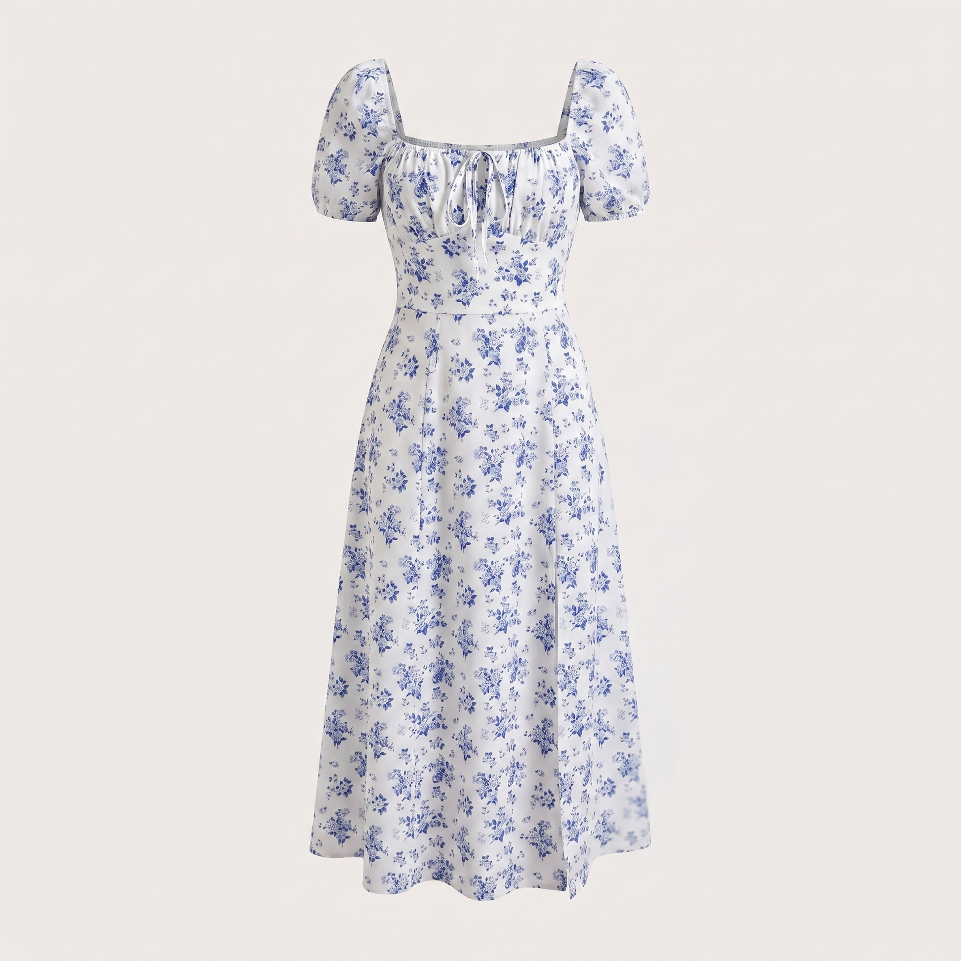 Women's Floral Square Neck Maxi Dress with Thigh Split