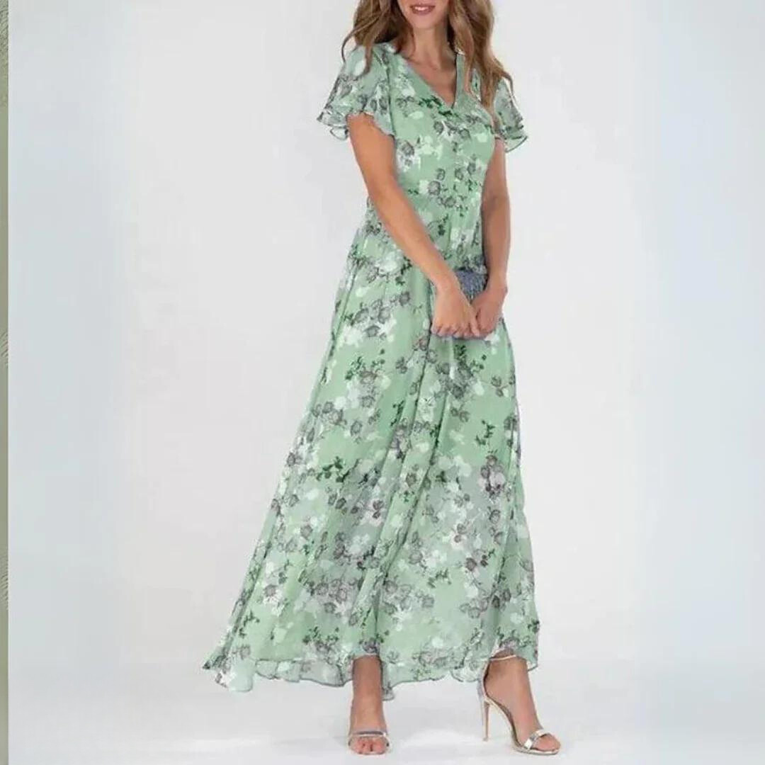 Women's Floral V-Neck Chiffon Maxi Dress