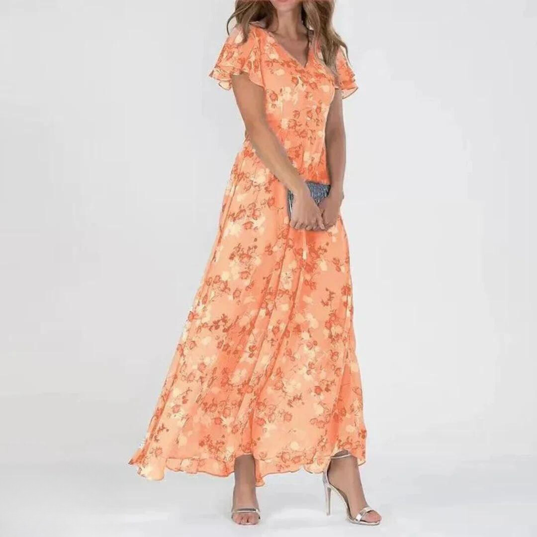 Women's Floral V-Neck Chiffon Maxi Dress