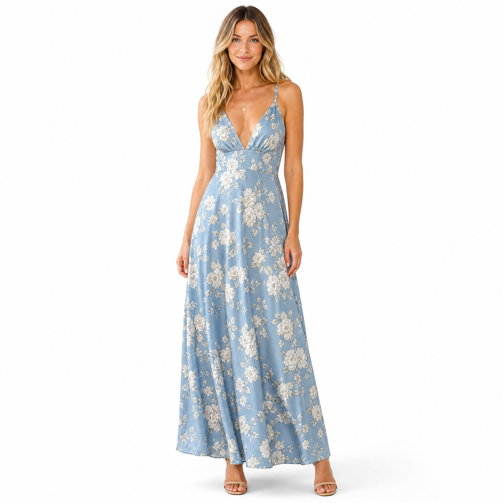 Women's Floral V-Neck Maxi Dress