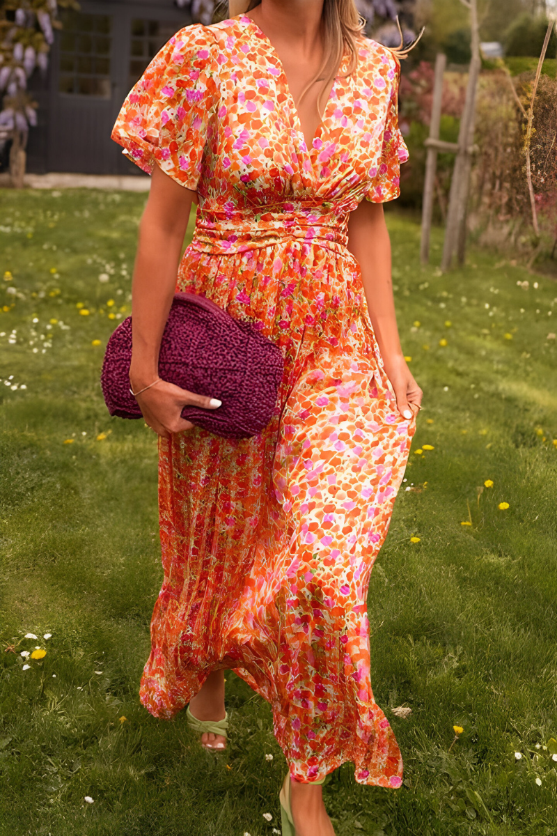 Women's Floral V-Neck Maxi Dress for Summer Events
