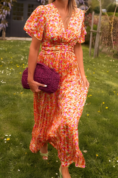 Women's Floral V-Neck Maxi Dress for Summer Events