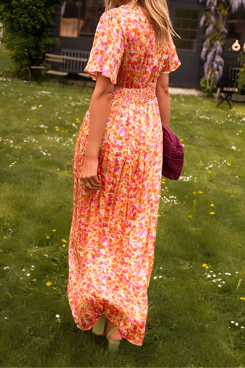 Women's Floral V-Neck Maxi Dress for Summer Events