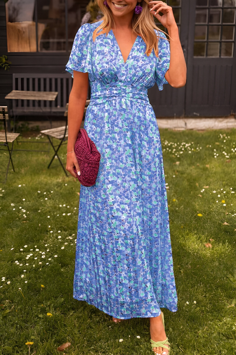 Women's Floral V-Neck Maxi Dress for Summer Events