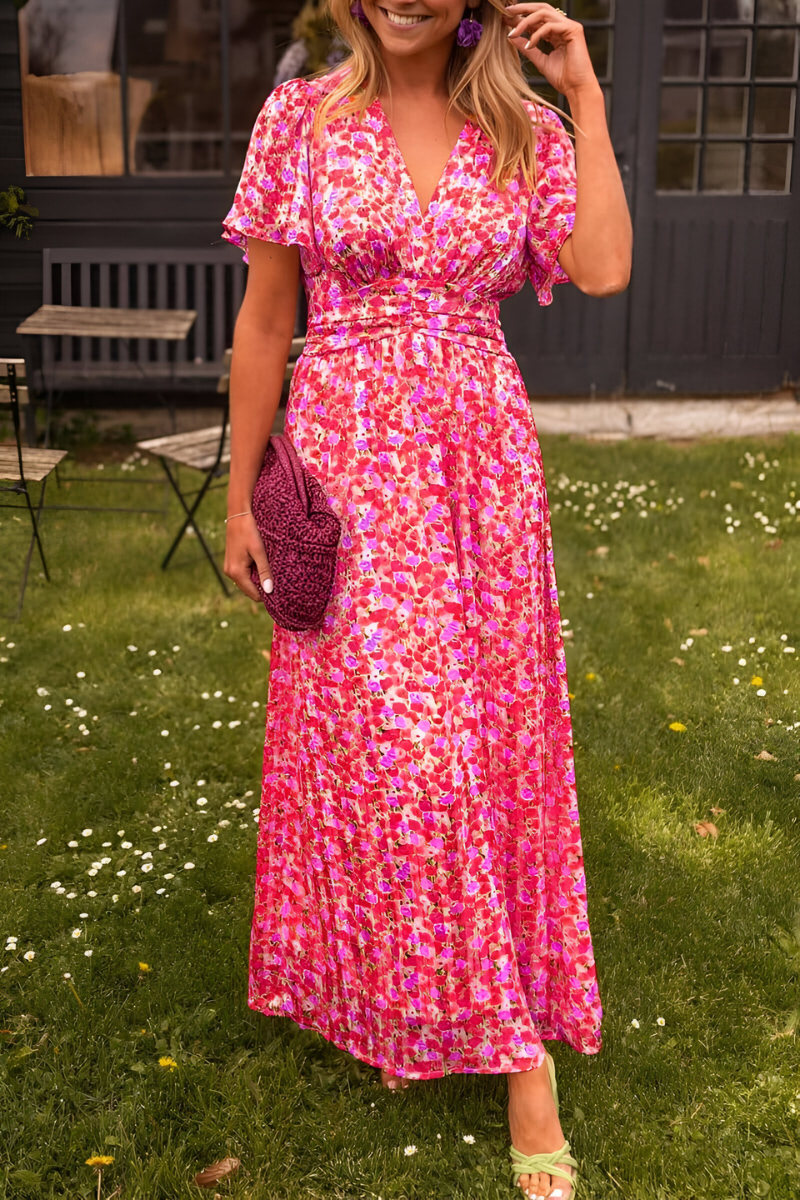 Women's Floral V-Neck Maxi Dress for Summer Events