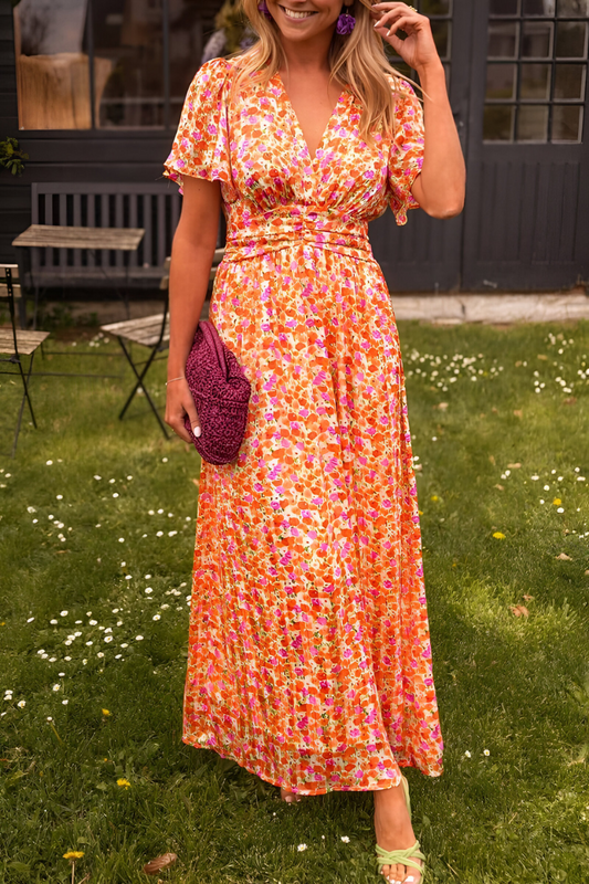 Women's Floral V-Neck Maxi Dress for Summer Events