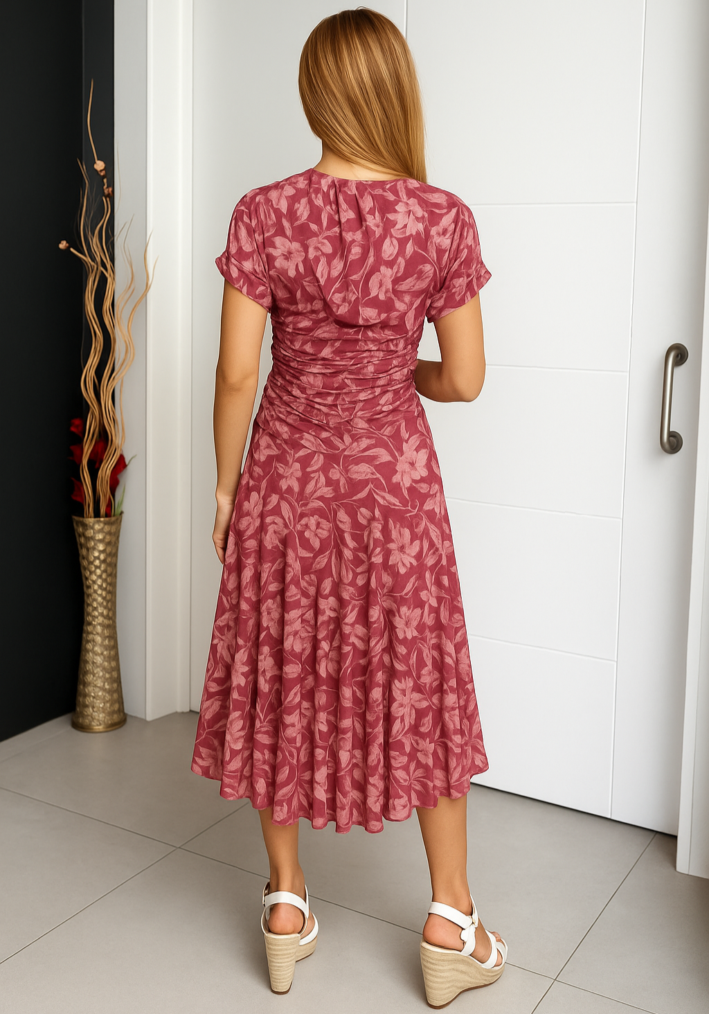 Women's Floral Wrap Midi Dress for Summer