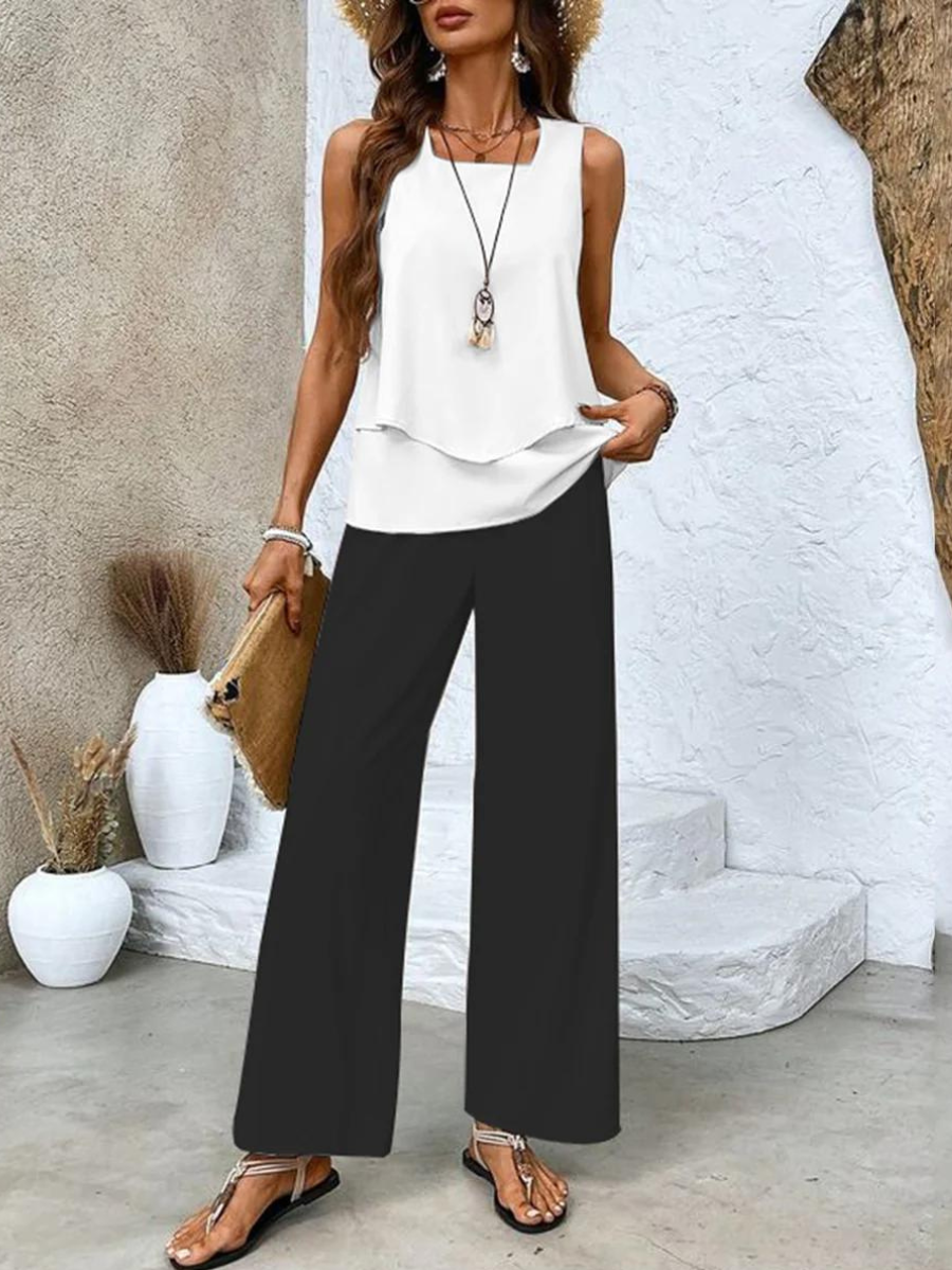 Women's Flowy Top and Relaxed Bottoms Outfit Set
