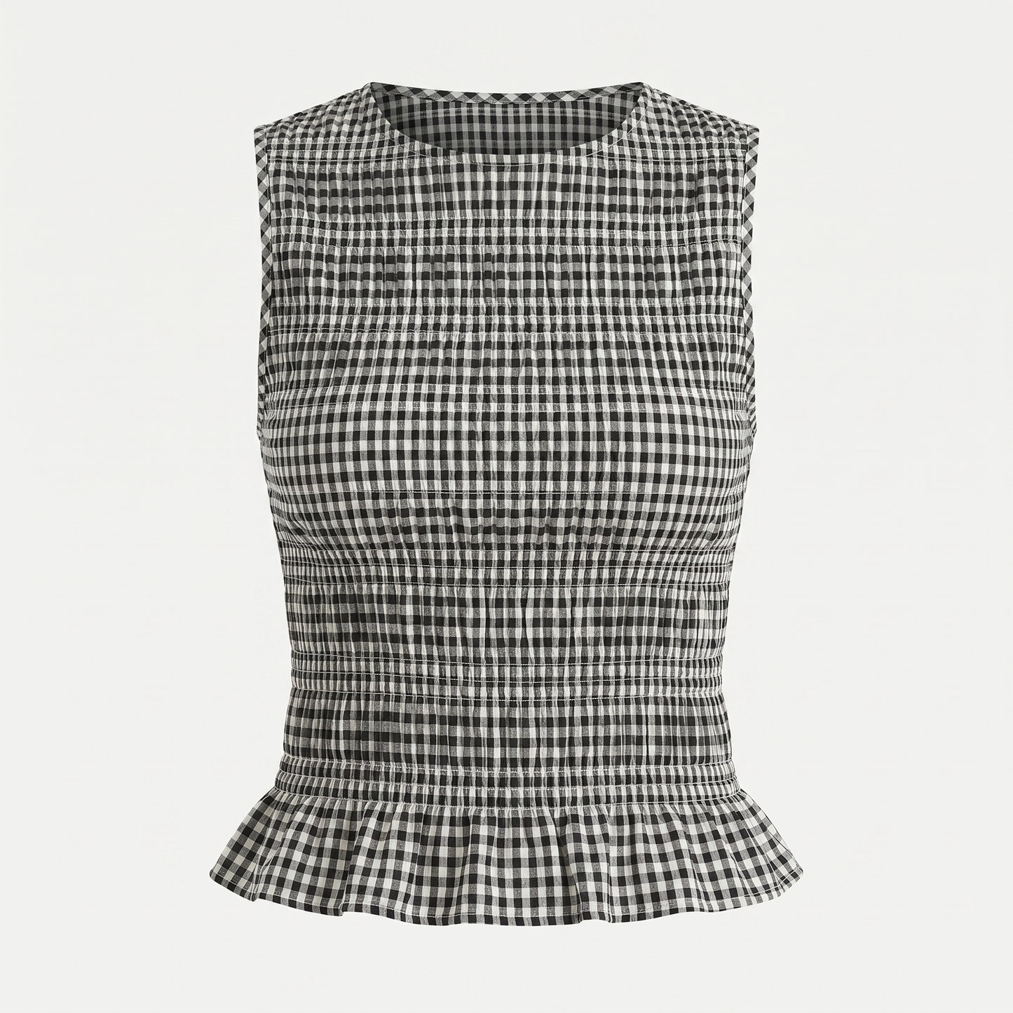 Women's Gingham Shirred Ruffle Hem Top