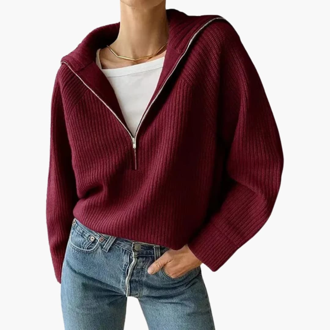 Women's Half-Zip Sweater with Stand-Up Collar