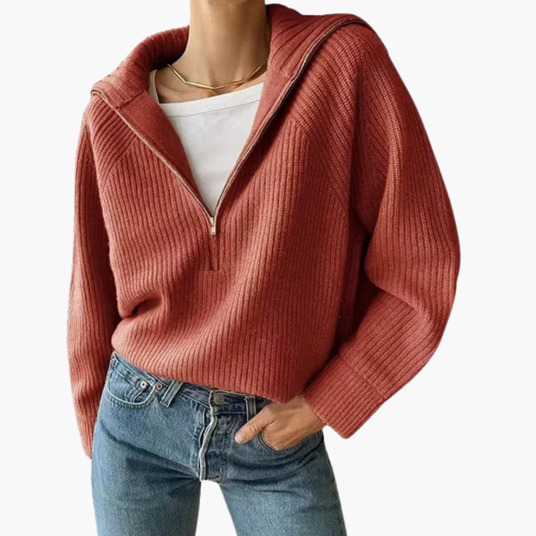 Women's Half-Zip Sweater with Stand-Up Collar