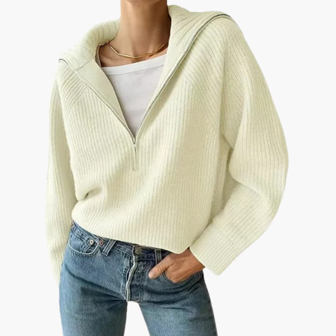 Women's Half-Zip Sweater with Stand-Up Collar