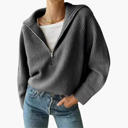 Women's Half-Zip Sweater with Stand-Up Collar