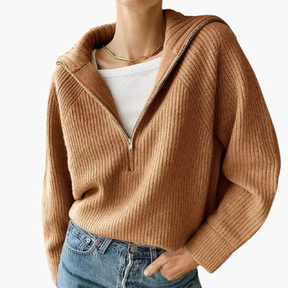 Women's Half-Zip Sweater with Stand-Up Collar