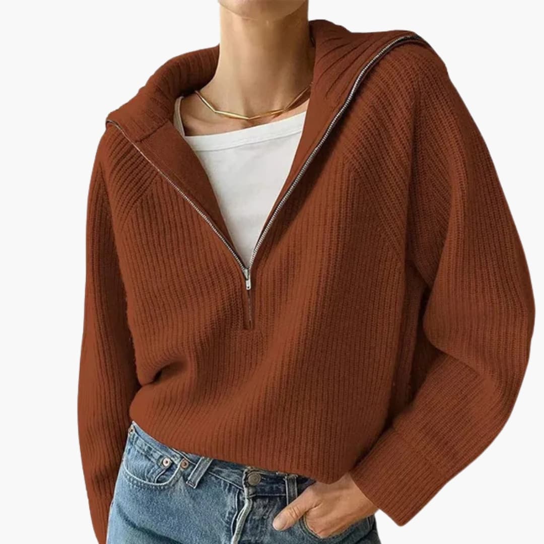 Women's Half-Zip Sweater with Stand-Up Collar