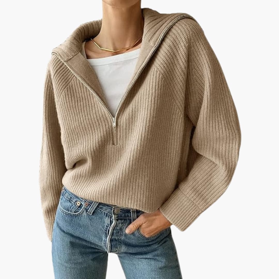 Women's Half-Zip Sweater with Stand-Up Collar