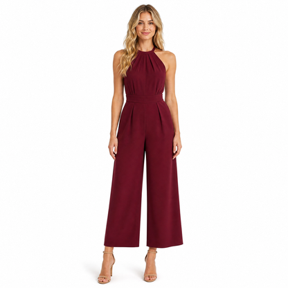 Women's Halter Pleated Wide-Leg Jumpsuit