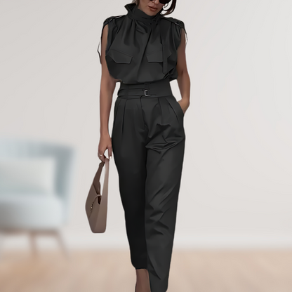Women's High Waist Sleeveless Jumpsuit with Removable Belt