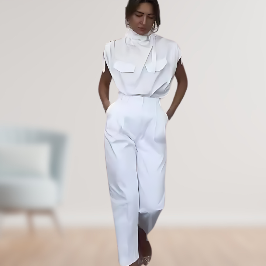 Women's High Waist Sleeveless Jumpsuit with Removable Belt