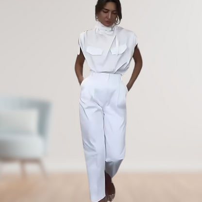 Women's High Waist Sleeveless Jumpsuit with Removable Belt