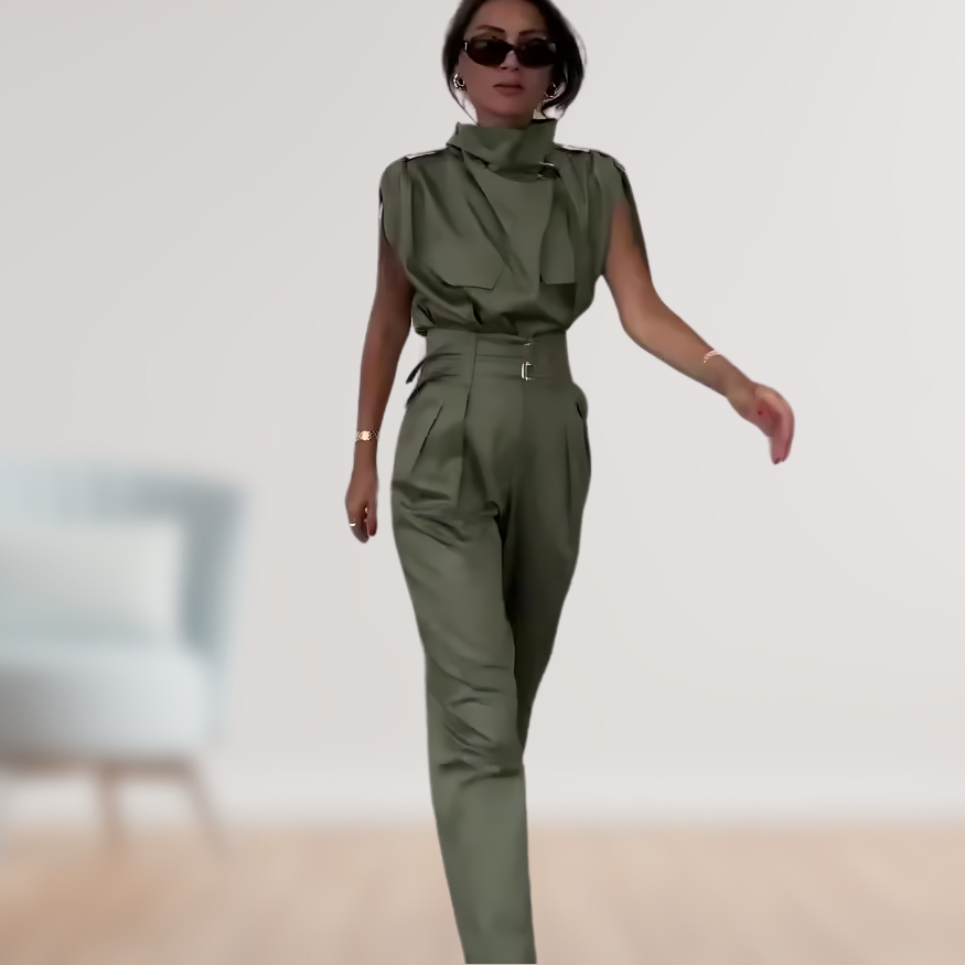 Women's High Waist Sleeveless Jumpsuit with Removable Belt