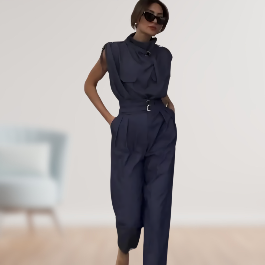 Women's High Waist Sleeveless Jumpsuit with Removable Belt