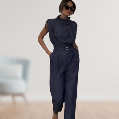 Women's High Waist Sleeveless Jumpsuit with Removable Belt