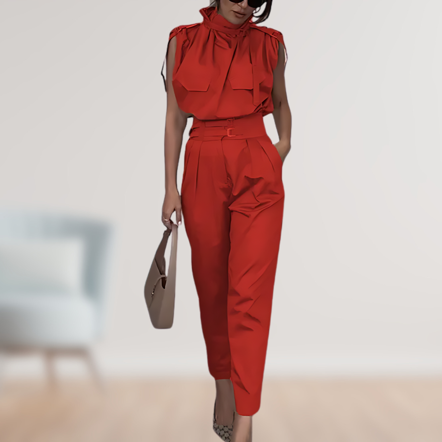 Women's High Waist Sleeveless Jumpsuit with Removable Belt