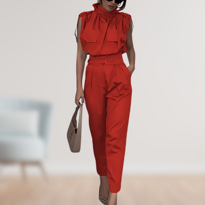 Women's High Waist Sleeveless Jumpsuit with Removable Belt