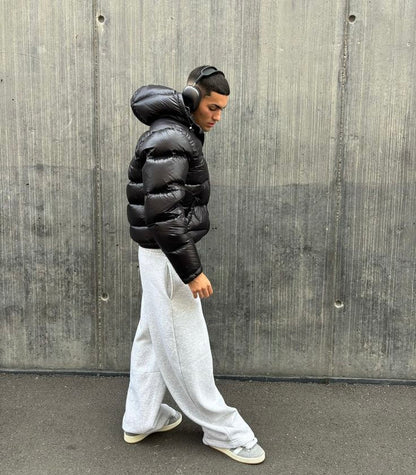 Women's Hooded Puffer Coat with Shiny Finish