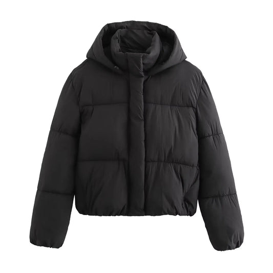 Women's Hooded Puffer Jacket with Quilted Design
