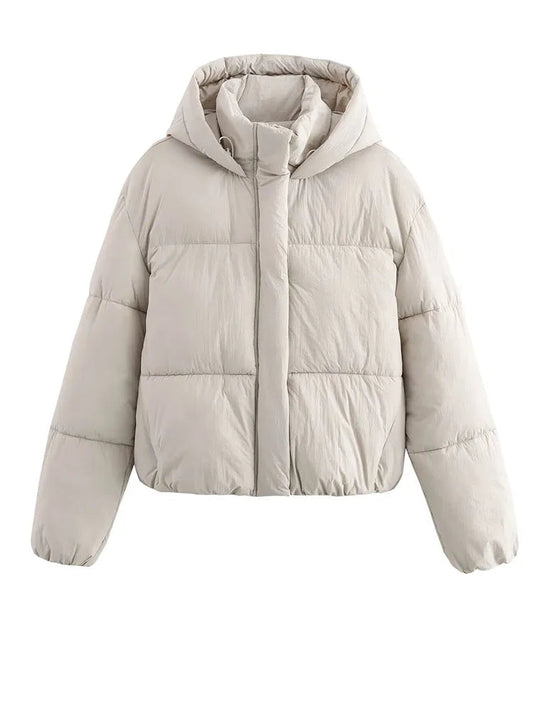 Women's Hooded Puffer Jacket with Quilted Design
