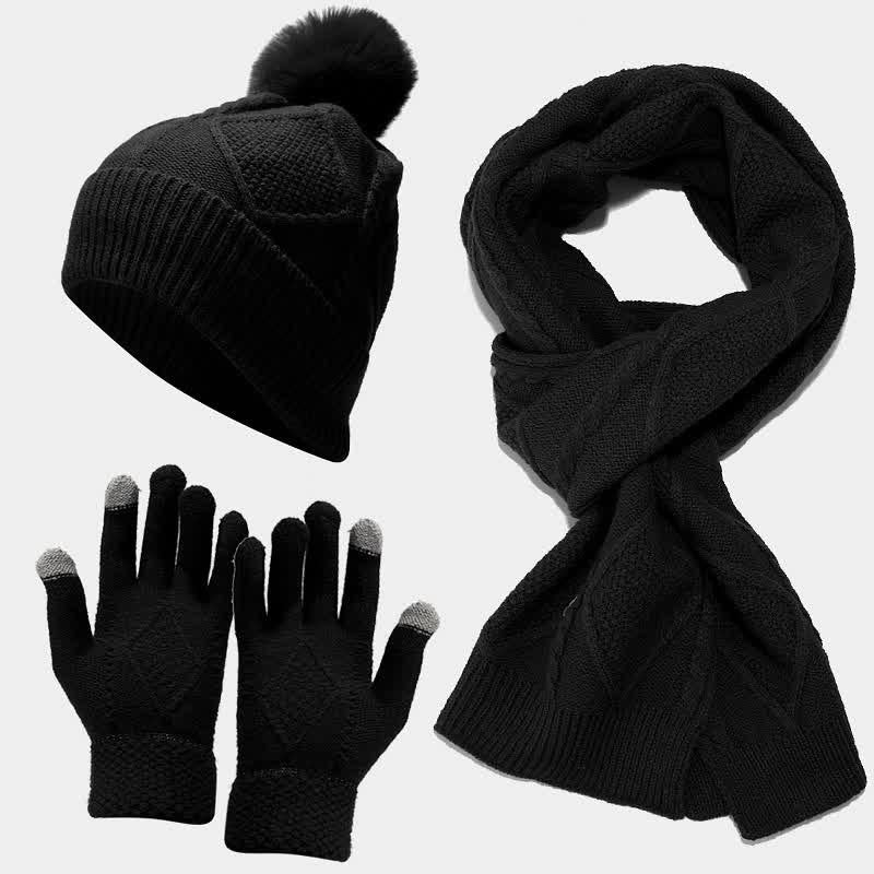 Women's Knit Scarf Set with Hat and Gloves