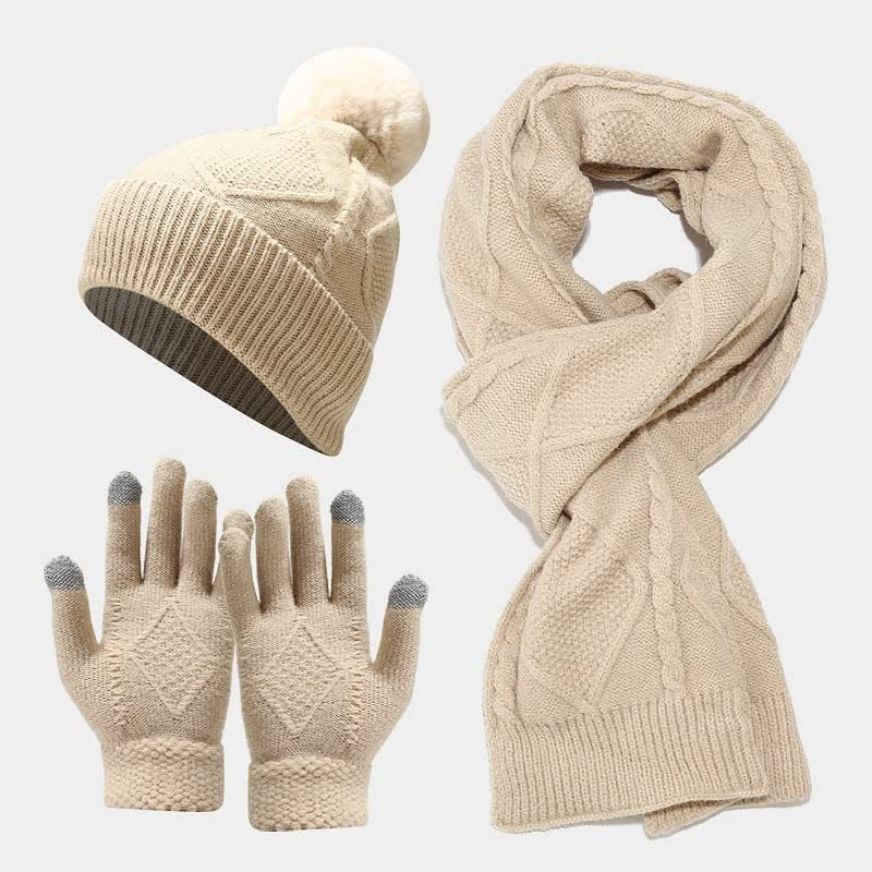Women's Knit Scarf Set with Hat and Gloves