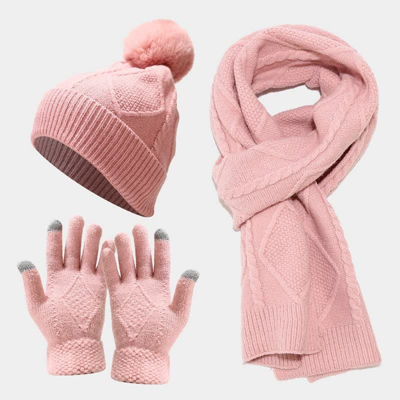 Women's Knit Scarf Set with Hat and Gloves