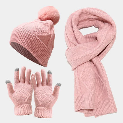 Women's Knit Scarf Set with Hat and Gloves
