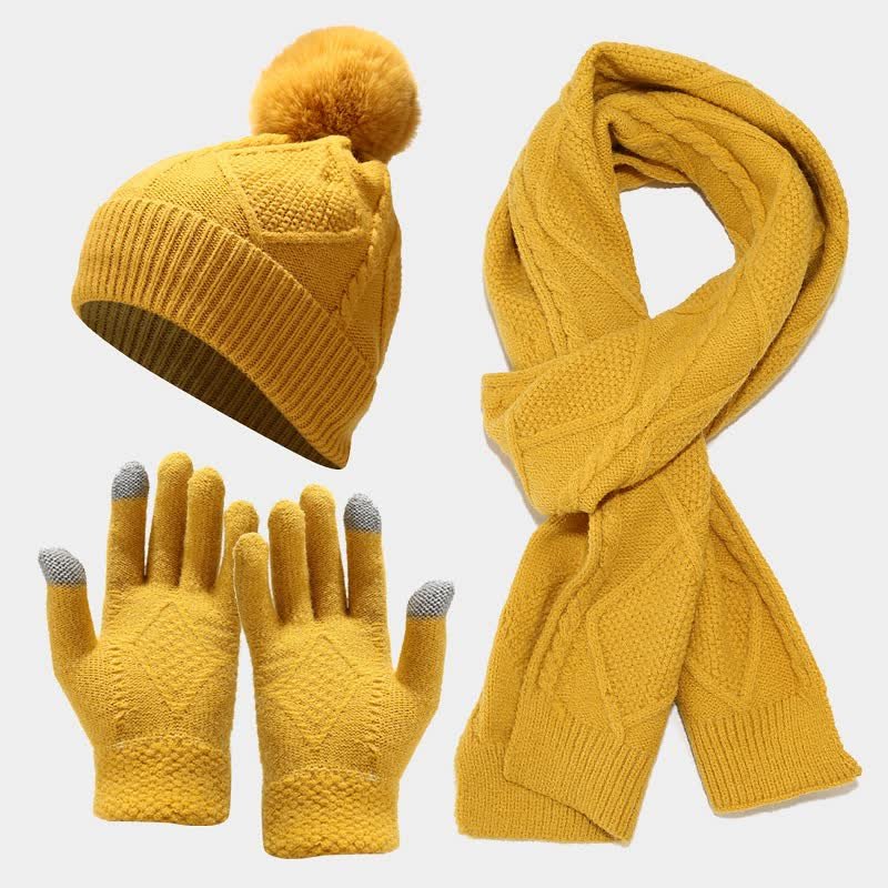 Women's Knit Scarf Set with Hat and Gloves