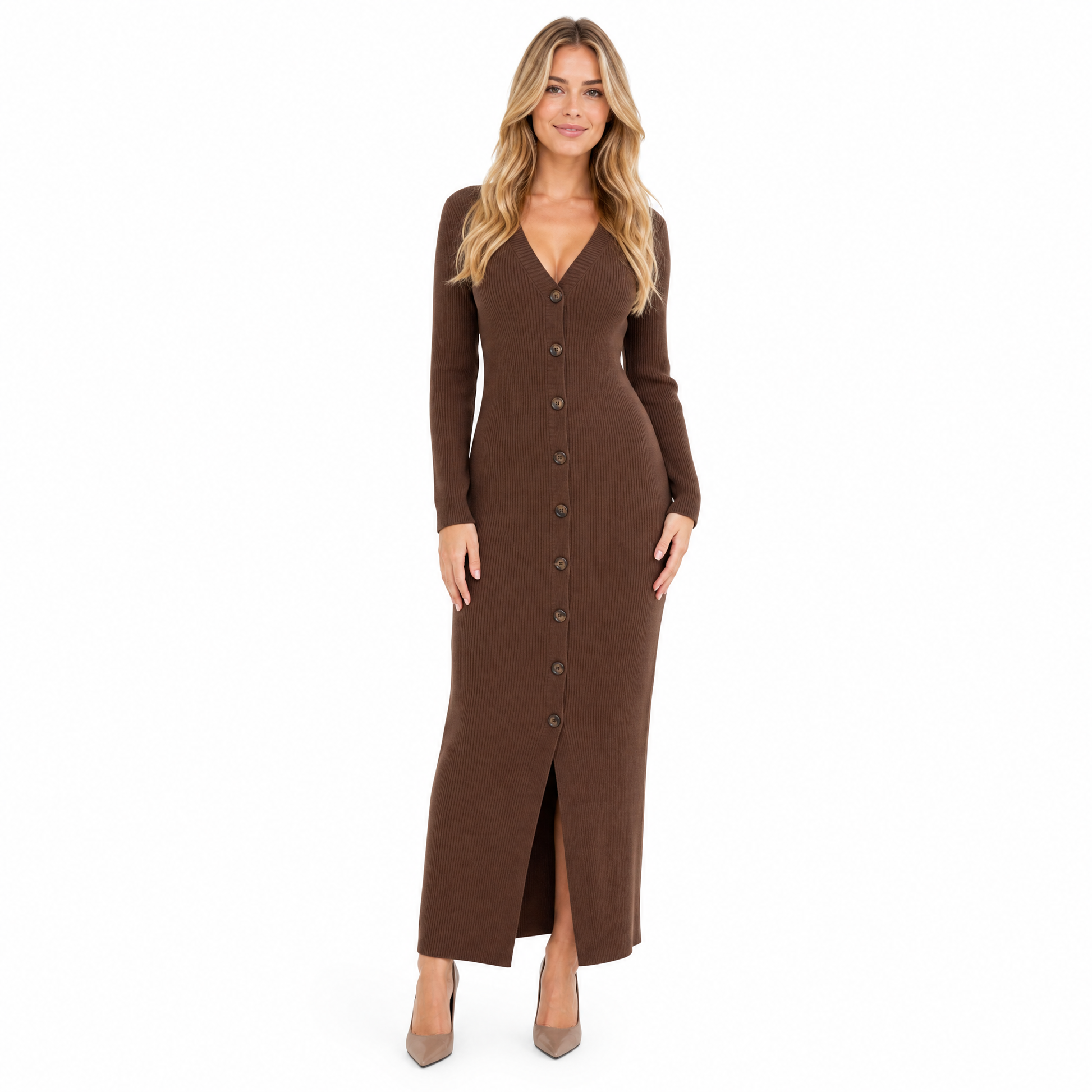 Women's Knit V-Neck Maxi Dress