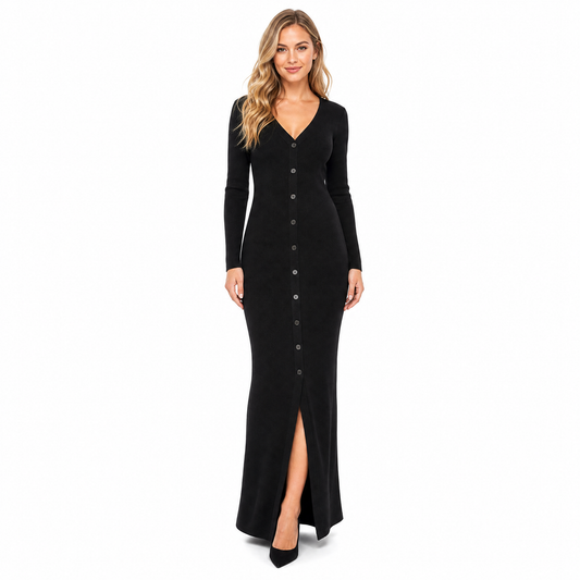 Women's Knit V-Neck Maxi Dress