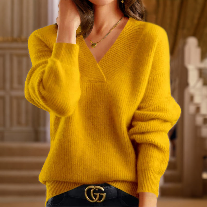 Women's Knitted Pullover with V-Neckline
