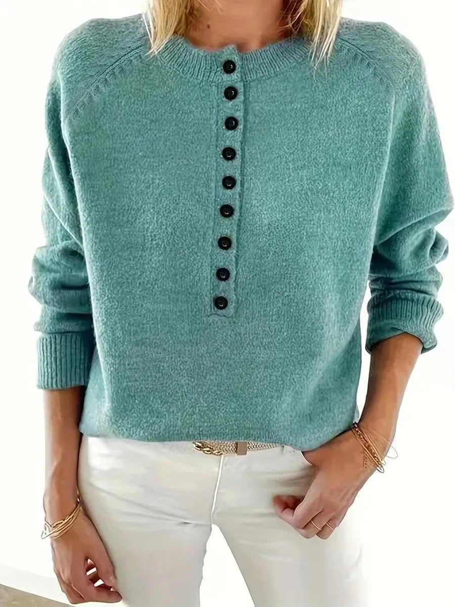 Women's Knitted Sweater with Button Placket