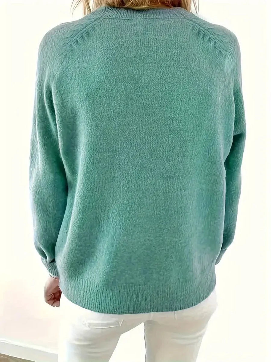 Women's Knitted Sweater with Button Placket